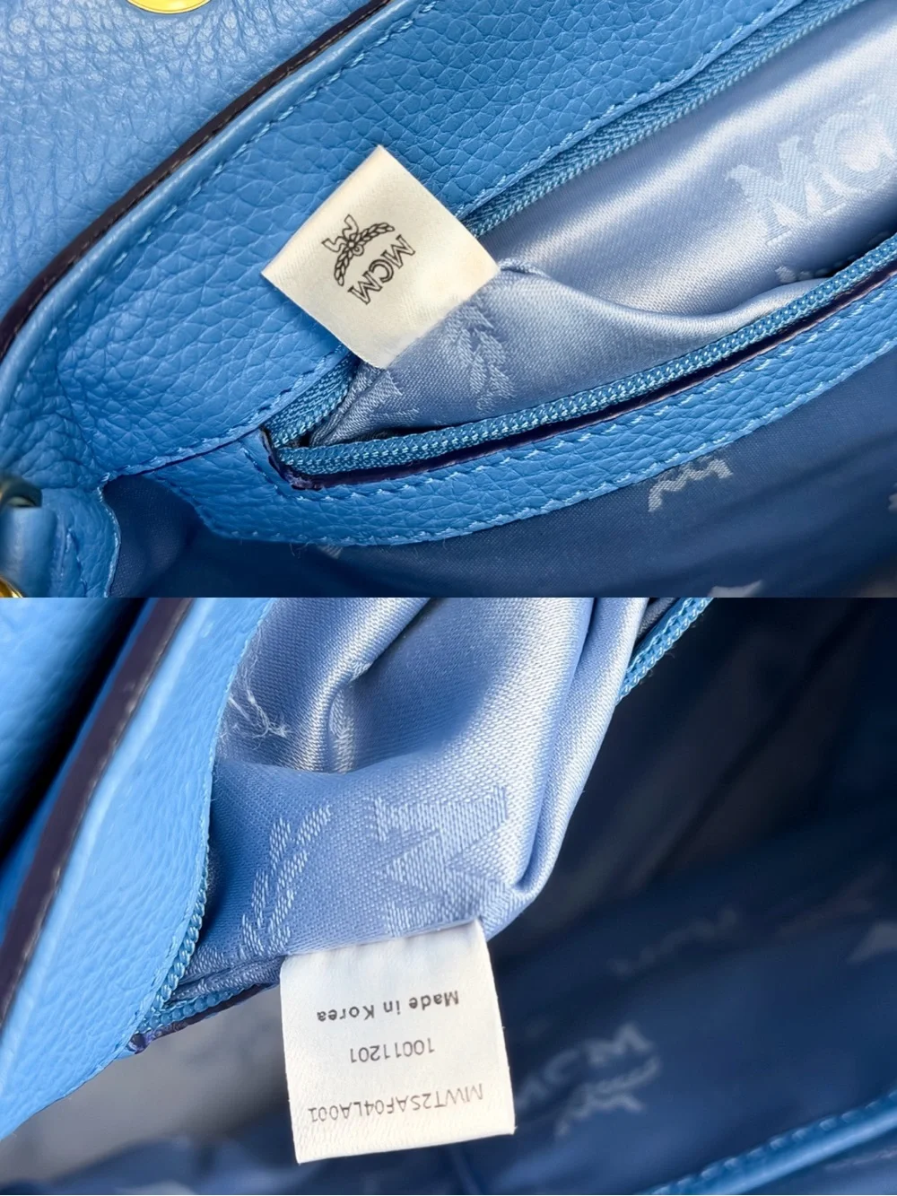 MCM First Lady Large Royal Blue Pebbled Leather Satchel Shoulder Bag